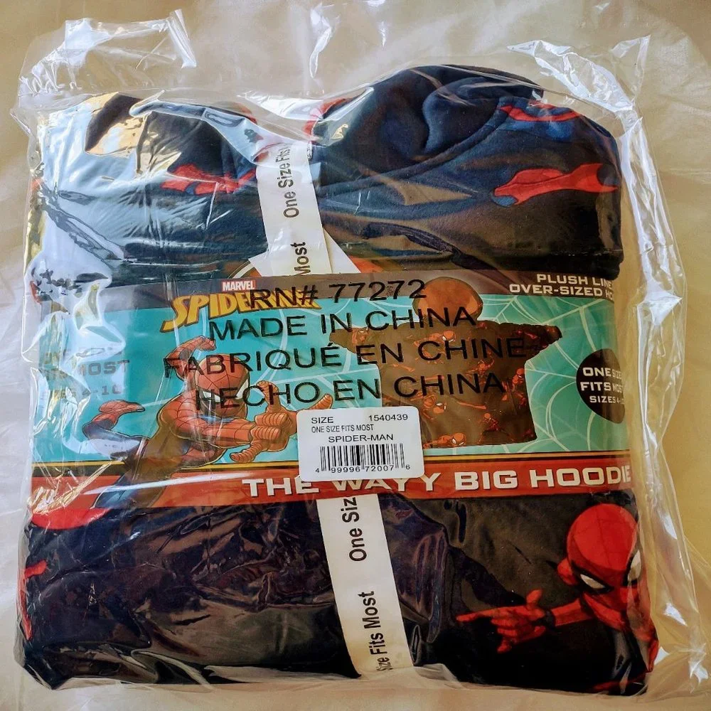 NWT Marvel Spider Man Kids' Hoodie, Hooded Oversized Fleece Blanket One Size